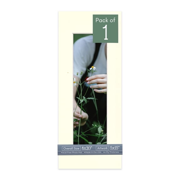 Cream Linen Picture Frame Mat for 8x20 Frames - Fits 5x15 Photos - 1 Mat