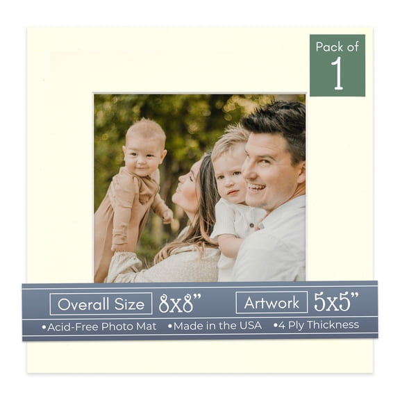 Cream Linen Picture Frame Mat for 8x8 Frames - Fits 5x5 Photos - 1 Mat