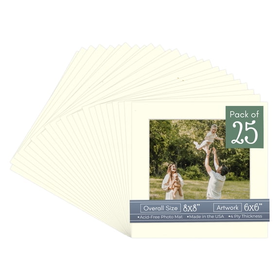 Cream Linen Picture Frame Mat for 8x8 Frames - Fits 6x6 Photos - 25 Mats