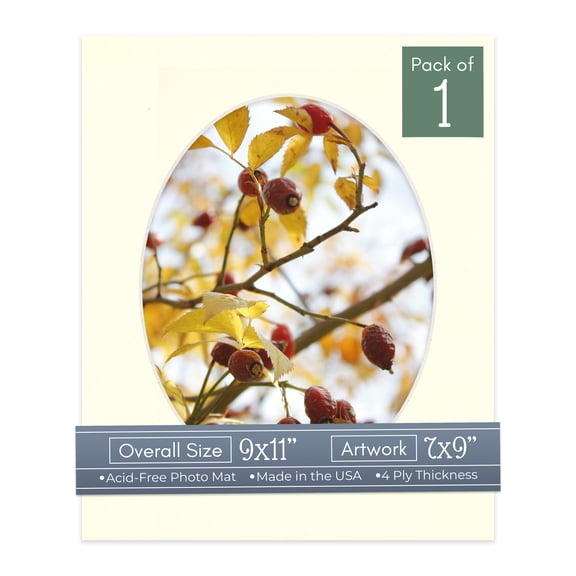 Cream Linen Picture Frame Mat for 9x11 Frames - Oval Opening for 7x9 Photos - 1 Mat