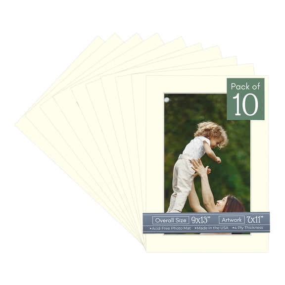 Cream Linen Picture Frame Mat for 9x13 Frames - Fits 7x11 Photos - 10 Mats