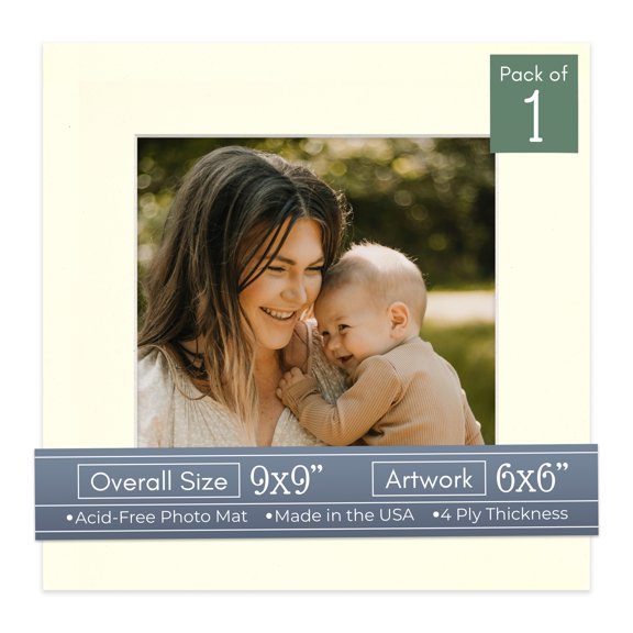 Cream Linen Picture Frame Mat for 9x9 Frames - Fits 6x6 Photos - 1 Mat