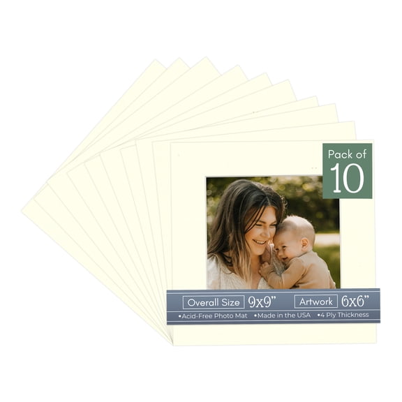 Cream Linen Picture Frame Mat for 9x9 Frames - Fits 6x6 Photos - 10 Mats