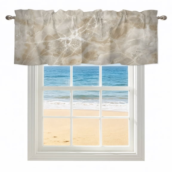 Cream Marble Valances for Windows, Rod Pocket Kitchen Valance Curtains - Soft & Washable Small Window Treatment for Living Room, Bathroom, Beige Stone Abstract Art 42x12inch, 1 Panel