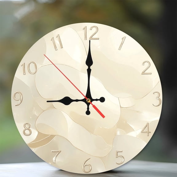 Cream Marble Wall Clock Home Decor 10-Inch Silent Wooden Wall Clock, Battery Operated (AA Batteries Not Included), Artistic Home Decor