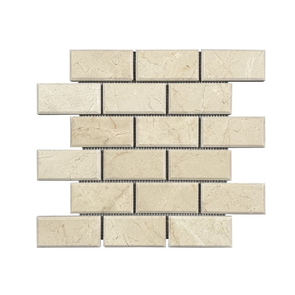 Crema Marfil Bevel Brick 12-in x 12-in Polished Marble Mosaic Wall Tile(5-sq. ft/ Box)
