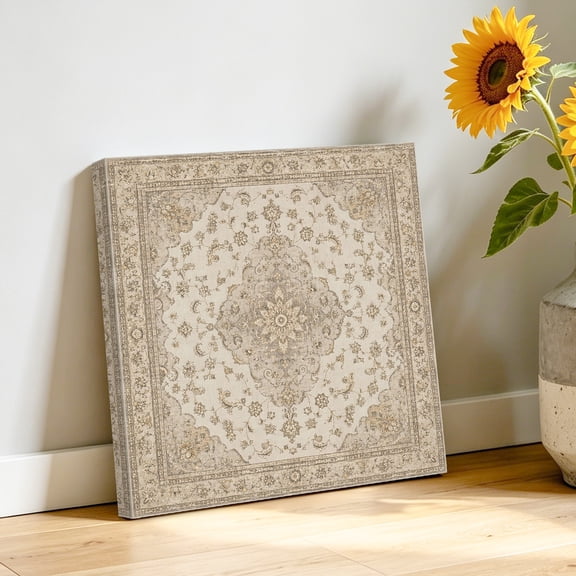 Cream Medallion Canvas Wall Art, Flower Vine Pattern Shabby Chic Rustic Elegance Pictures Wall Decor Wooden Framed Artwork Art Prints for Living Room Hallway Bedroom Office 10"x10"
