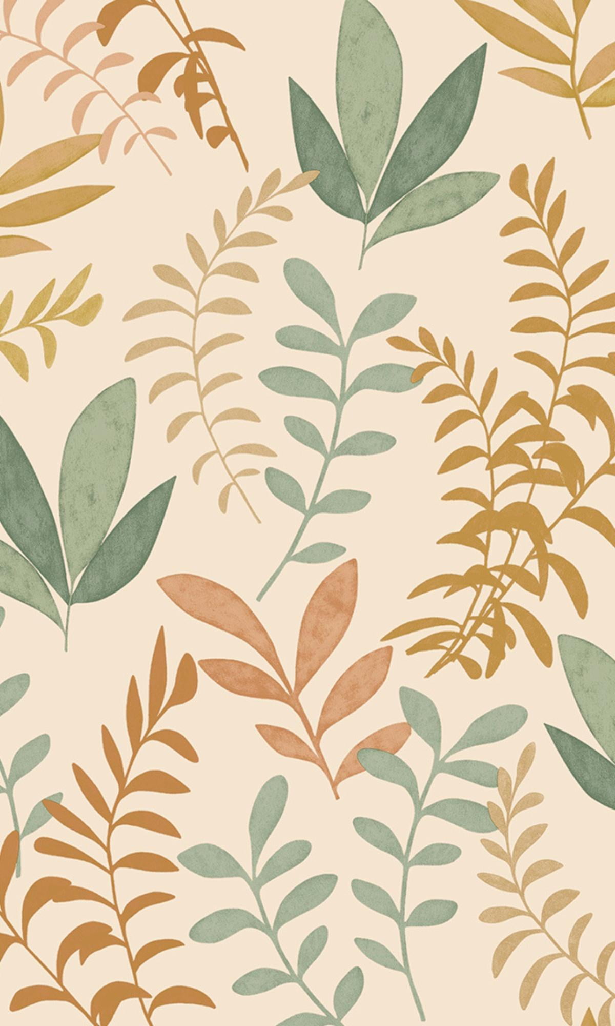 Cream Minimalist Leaves Non-Pasted Textured Wallpaper, Double Roll