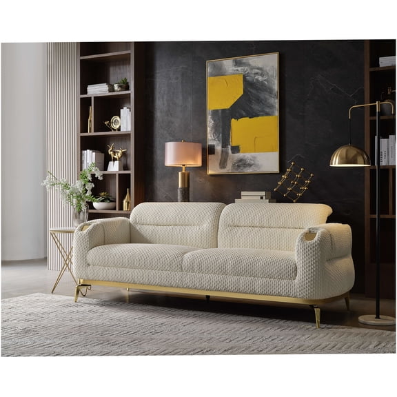 Cream Modern Sofa with Gold Accent Legs and Lumbar Support for Living Room
