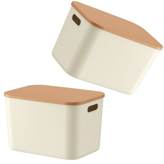 Cream Modular Storage Box With Sealed Lid, Stackable Space-Saving For Closet & Office Accessories