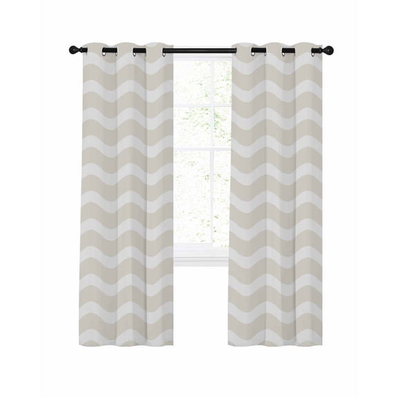 Cream Moire Blackout Curtains 39 Inches Long for Bedroom, Water Ripple Stripe Farmhouse Thermal Insulated Room Darkening Black Out Window Curtain Panels Grommet Drapes for Living Room