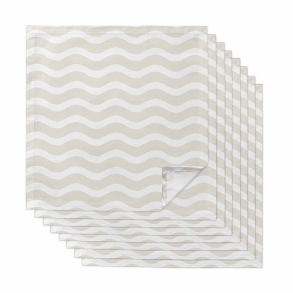Cream Moire Cloth Napkins, Water Ripple Stripe Farmhouse Washable and Reusable Dinner Napkins Set of 8, Table Napkin for Kitchen Party Birthday Wedding Hotel Housewarming 20"x20"