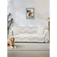 thumbnail image 1 of Cream Moire Couch Cover for Dogs, Water Ripple Stripe Farmhouse Washable Sofa Covers Slipcover for Pets Dogs Futon Cover, Couch Recliner Covers, Oversized Chair Slipcover 71"x91", 1 of 9