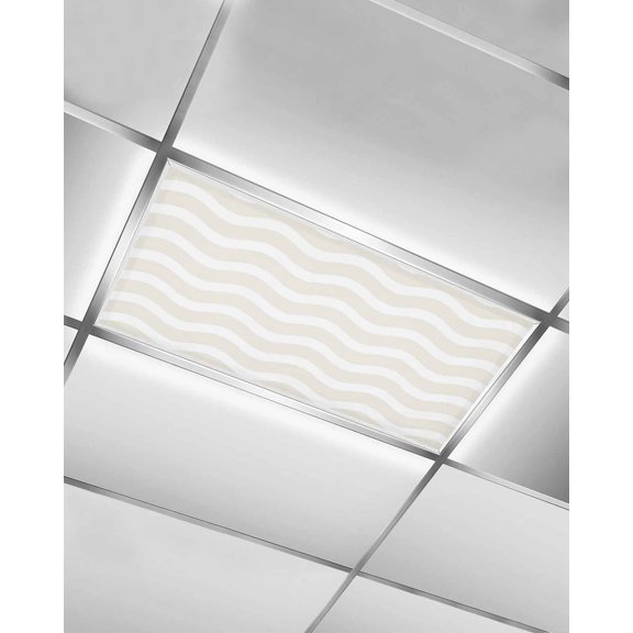 Cream Moire Fluorescent Light Covers for Ceiling Lights 4x2 feet, 1 Pack Magnetic Light Filters for Classroom, Water Ripple Stripe Farmhouse Fluorescent Light Shade Panel for Office School Drop Home