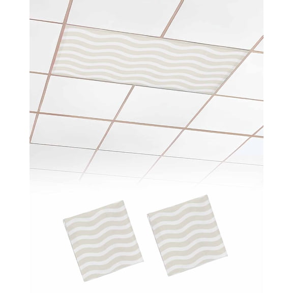 Cream Moire Fluorescent Light Covers for Ceiling Lights 4x2 feet, 2 Pack Magnetic Light Filters for Classroom, Water Ripple Stripe Farmhouse Fluorescent Light Shade Panel for Office School Drop Home