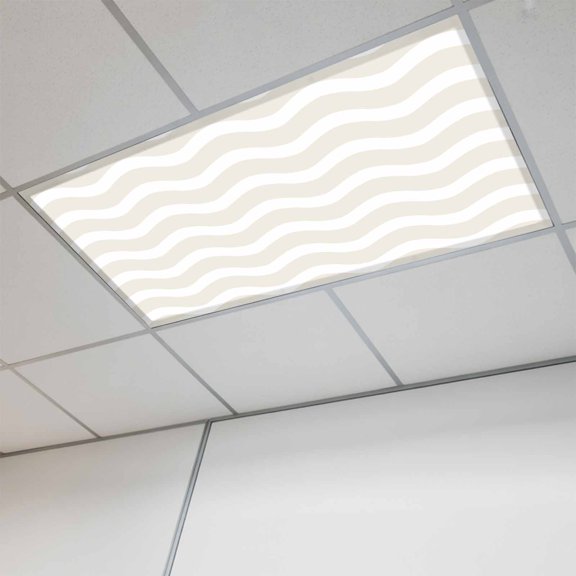 Cream Moire Magnetic Fluorescent Light Covers for Ceiling Lights 2 x 4 Feet, Water Ripple Stripe Farmhouse Office Classroom Kitchen Drop Ceiling Light Covers Lighting Filters Shade Panel 1 Pack