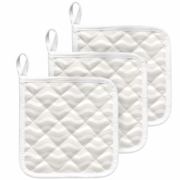 Cream Moire Pot Holders for Kitchen Heatproof Potholder, 3 Pack Water Ripple Stripe Farmhouse Hot Pads Multipurpose Oven Pads Cloth Potholders Trivet for Cooking Baking