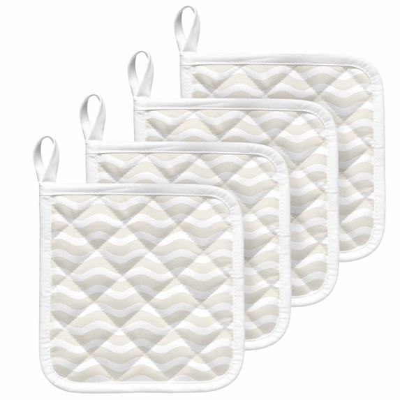 Cream Moire Pot Holders for Kitchen Heatproof Potholder, 4 Pack Water Ripple Stripe Farmhouse Hot Pads Multipurpose Oven Pads Cloth Potholders Trivet for Cooking and Baking