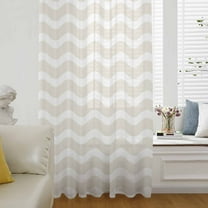 Cream Moire Semi Sheer Curtains Drapes for Living Room, Bedroom, French Doors Window 108 Inches Long, Water Ripple Stripe Farmhouse Rod Pocket Chiffon Curtain Drapery Voile Draperies Panel