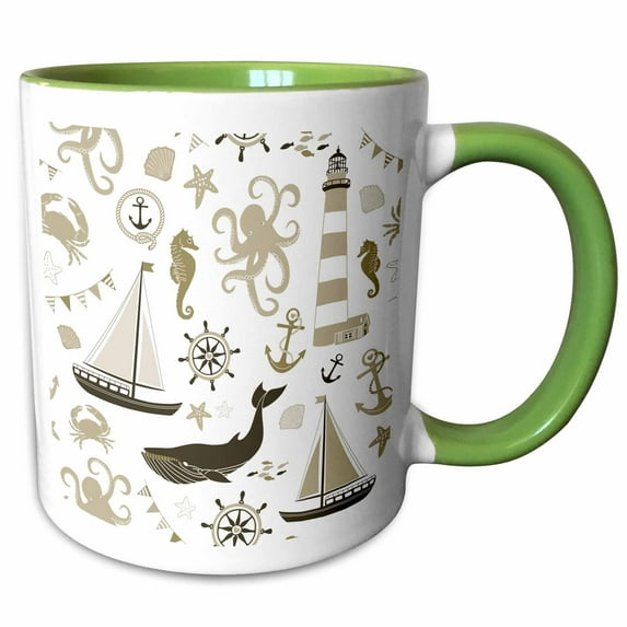 3drose, Cream Nautical Beach, 15oz Two-tone Green Mug