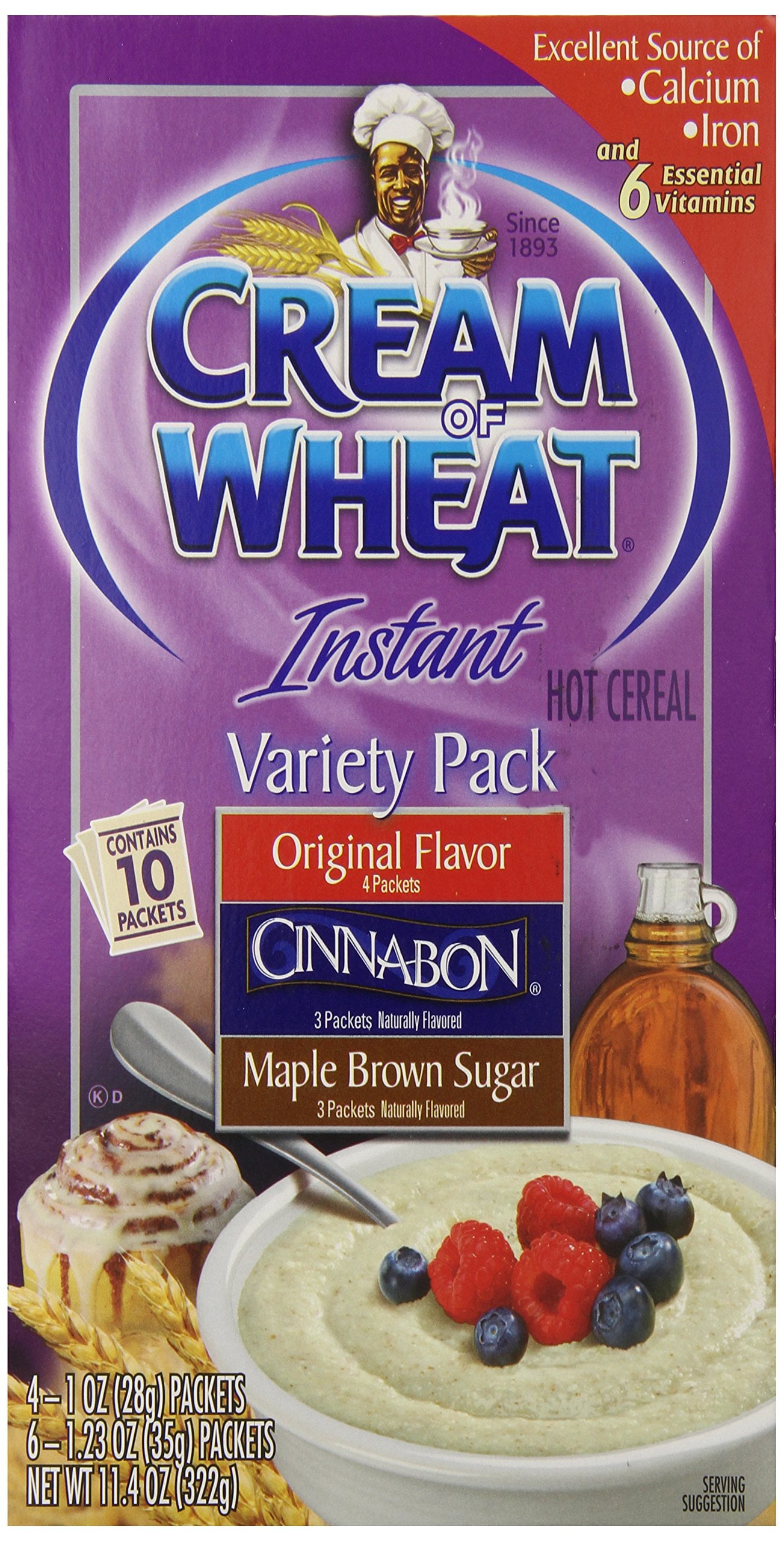 Cream Of Wheat Instant Hot Cereal, Three Flavor Variety Pack, 10