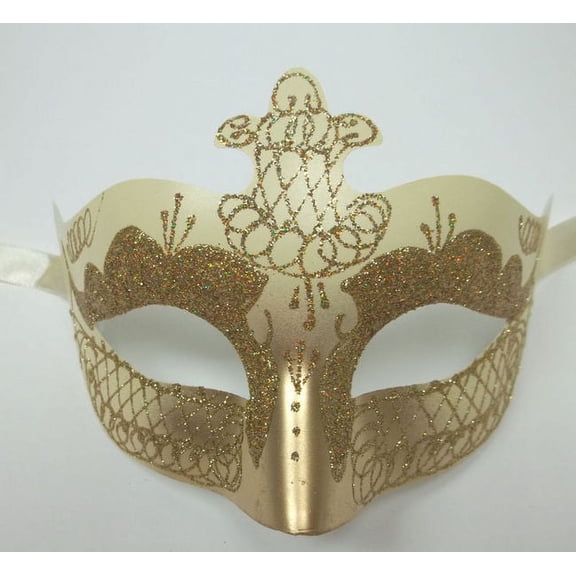 Cream Off White Gold Scroll Venetian Mask Masquerade Costume Dance Men Woman