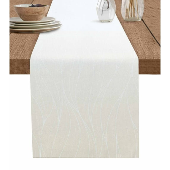Cream Ombre Lines Burlap-Cotton Table Runner 120 Inches Long,Simple Cream White Gradient Stripes Farmhouse Table Runners,Outdoor Dining Tablecloths Decor for Baby Shower Party Wedding 13x120