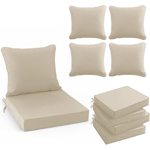 Ottowood Outdoor Deep Seat Cushions Set of 4, 19x19x3 Water-Repellent Patio Cushions, Cream