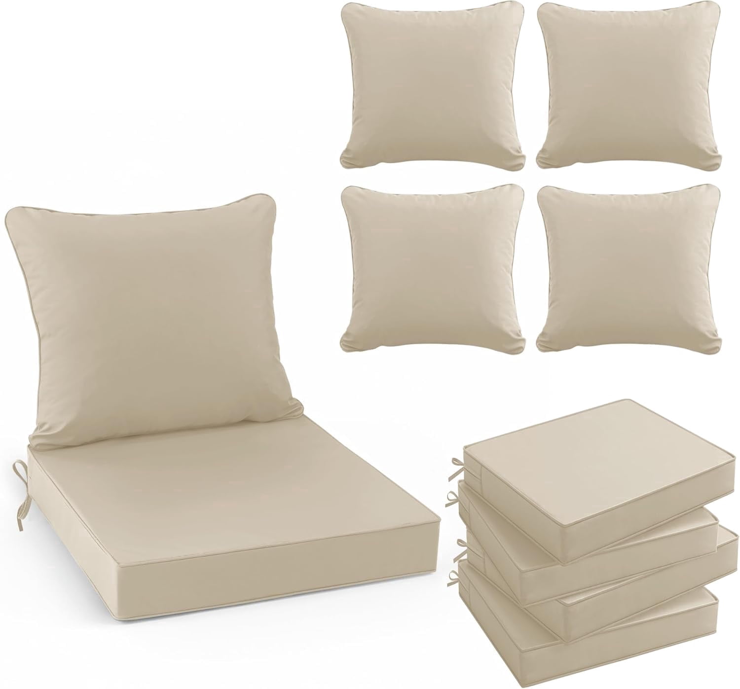 Ottowood Outdoor Deep Seat Cushions Set of 4, 24x24x4 Water-Repellent Patio Cushions, Cream