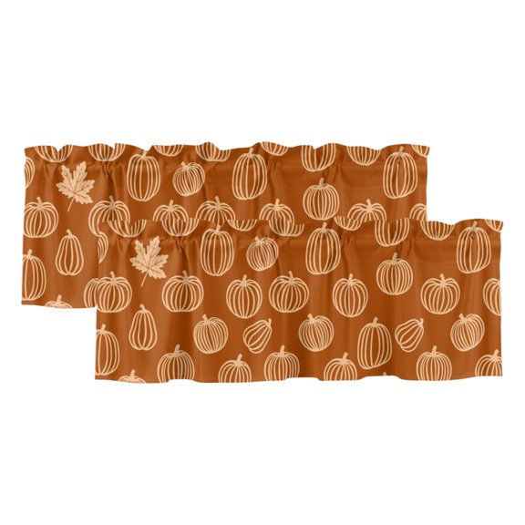 Cream Outline Pumpkins 2 Panels Kitchen Valance, Autumn Maple Leaf Orange Curtains Valances for Small Windows Rod Pocket Window Treatments for Living Room Bedroom 42"W x 12"L
