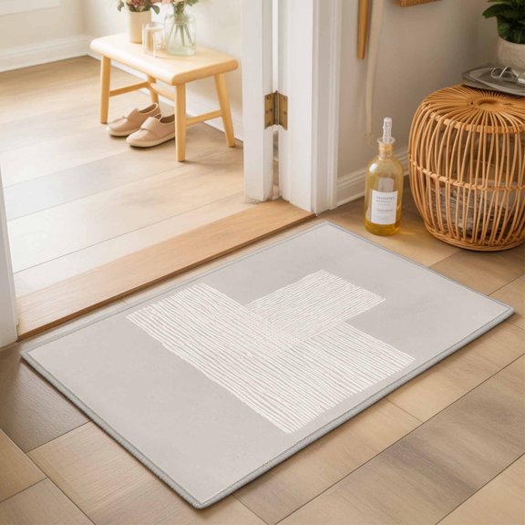Cream Overlay Blocks 2'x3' Small Rugs for Entryway Front Door Kitchen Sink Area, Abstract Minimalist Beige Line Art Soft Sturdy Mats Washable Non Slip Rectangle Area Rug