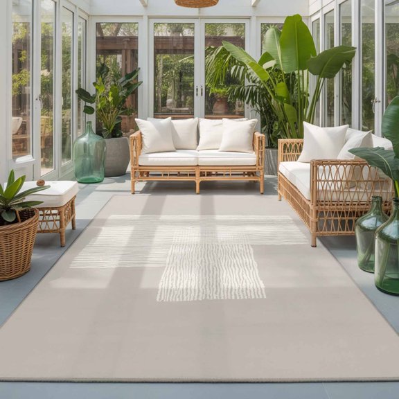 Cream Overlay Blocks 3'x5' Entryway Rugs for Bedroom Foot of Bedside Small Living Room, Abstract Minimalist Beige Line Art Washable Mats Non Slip Rectangle Area Rug
