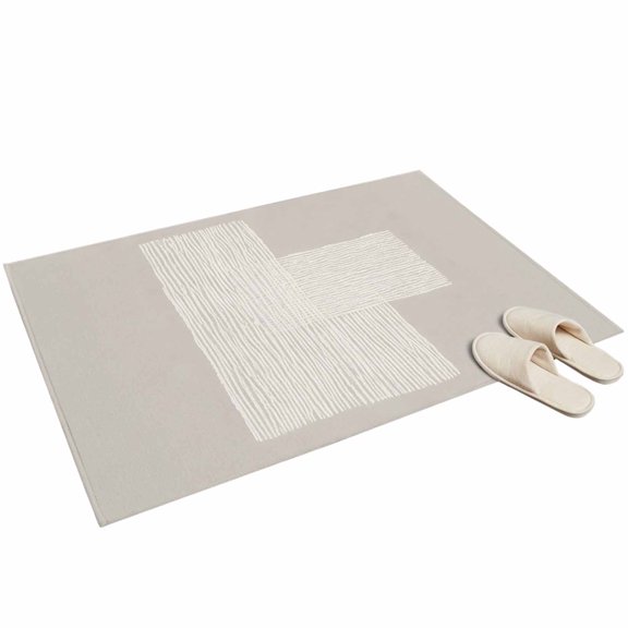 Cream Overlay Blocks Area Rug 2x3ft Abstract Minimalist Beige Line Art Non-Slip Washable Rectangle Rugs Soft Felt Indoor Floor Mat for Bedroom Kitchen Living Room Bathroom