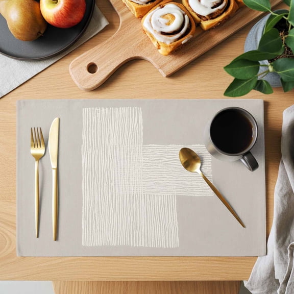 Cream Overlay Blocks Placemats Set of 1 Abstract Minimalist Beige Line Art Heat Insulation Washable Place Mats, Non-Slip Table Mats for Dining Table Party Kitchen Decor, 13x19 Inch