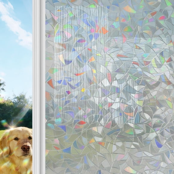 Cream Overlay Blocks Rainbow Window Privacy Film, Abstract Minimalist Beige Line Art Stained Glass Window Film, Sun Blocking Glass Clings Static Cling Non Adhesive Door Stickers 17.7 x 39.3 Inches