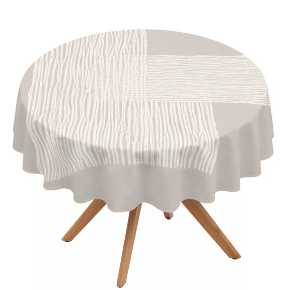 Cream Overlay Blocks Round Tablecloth 54 inches Abstract Minimalist Beige Line Art Waterproof Oil-Proof Table Cloth Round Table Cover for Holiday Party Picnic Dinner Decor Indoor and Outdoor Use