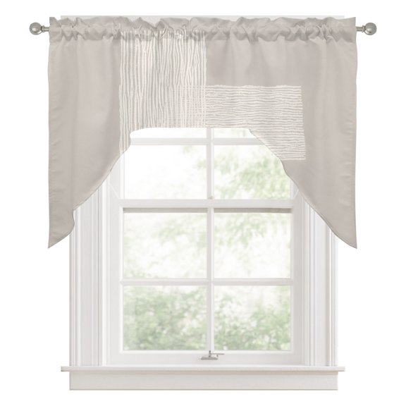 Cream Overlay Blocks Swag Curtain Valance for Windows, Abstract Minimalist Beige Line Art Swag Curtains Drapes Rod Pocket for Kitchen Bathroom Small Window, 1 Panel 56x36in