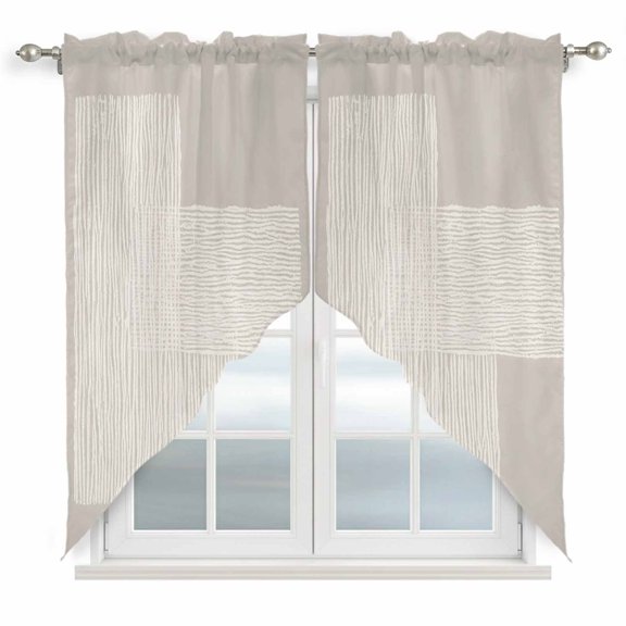 Cream Overlay Blocks Swag Valances for Windows 2 Pack Abstract Minimalist Beige Line Art Swag Kitchen Curtains 36 Inches Long Rod Pocket Short Window Treatment for Kitchen Bathroom 28"x36"