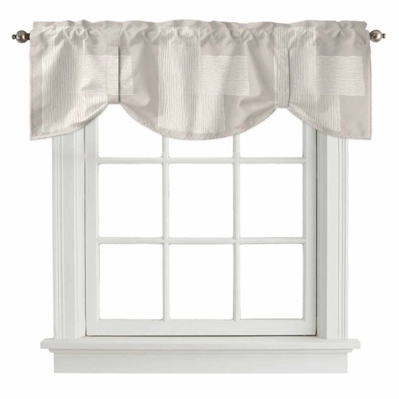 Cream Overlay Blocks Tie Up Valances Curtain, Abstract Minimalist Beige Line Art Adjustable Valance for Window Light Filtering for Kitchen and Bathroom Rod Pocket 1 Panel 42x12in