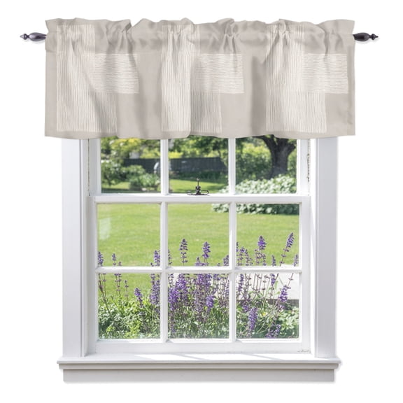 Cream Overlay Blocks Valances for Windows, Abstract Minimalist Beige Line Art Valance Window Treatment Rod Pocket Short Curtains Valances for Kitchen Bathroom 42"W x 12"L