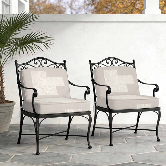 Cream Overlay Blocks Waterproof Cushion Covers Set of 2, Abstract Minimalist Beige Line Art 20x18 Inch Stretch Outdoor Couch Cushion Covers Chair Sofa Seat Slipcover for Patio