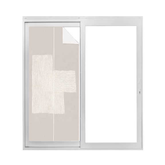 Cream Overlay Blocks Window Privacy Film Abstract Minimalist Beige Line Art Decorative Glass Window Film UV Blocking Static Cling Non-Adhesive Sticker Covering for Home Door 19.6 x 39.3 inches