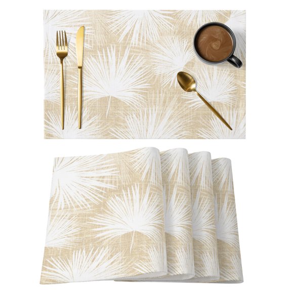 Cream Palm Leaves Coastal Placemats Set of 4 Summer Tropical Botanical Boho Place Mats Indoor Wipeable Table Mats Washable Cloth Dining Table Placemats for Kitchen Holiday Party Home Decor 13x19 Inch