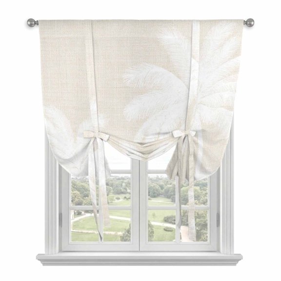 Cream Palm Trees Tie Up Curtains for Small Windows,Adjustable Rod Pocket Valance 45 Inch Short, Farmhouse Tropical Summer Beach Window Treatment Balloon Roman Blind Shade, 34" x 45"