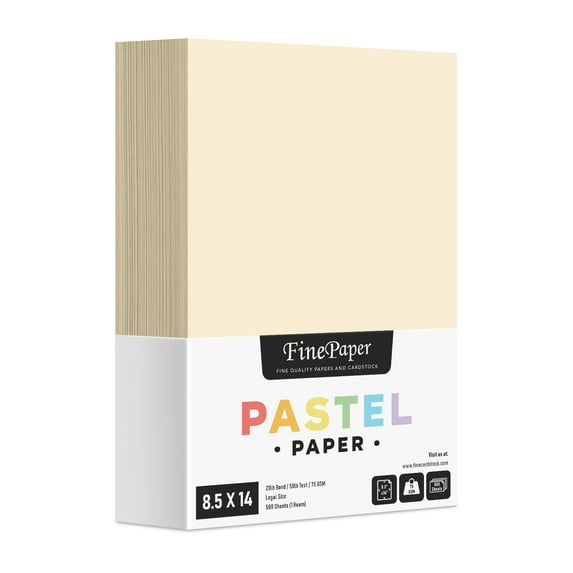 Cream Pastel Color Paper – Great for Arts and Crafts and Stationery Printing – 8.5 x 14" (Menu/Legal Size) – 20lb Bond / 50lb Text / 75GSM – Copy, Writing and Printer Paper – 500 Sheets per Pack
