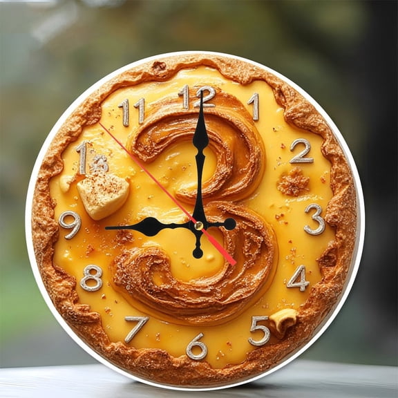 Cream Pastry Clock Number Three Shaped Cake 10-Inch Silent Wooden Wall Clock, Battery Operated (AA Batteries Not Included), Artistic Home Decor