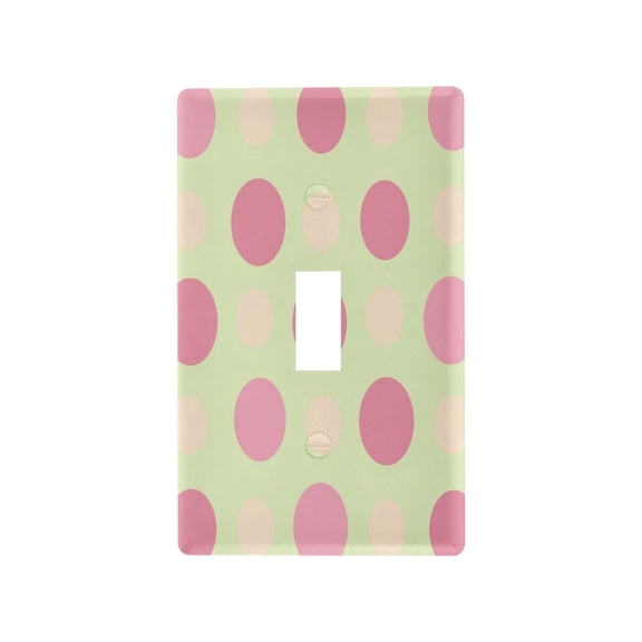 Cream Pink Green Big Dots Decorative Wall Plate, Flame Retardant PC Plastic Light Switch & Outlet Cover with Mounting Screws Fits Toggle Switch