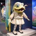 Cream Piranha REDBROKOLY mascot costume character dressed with a Mini ...