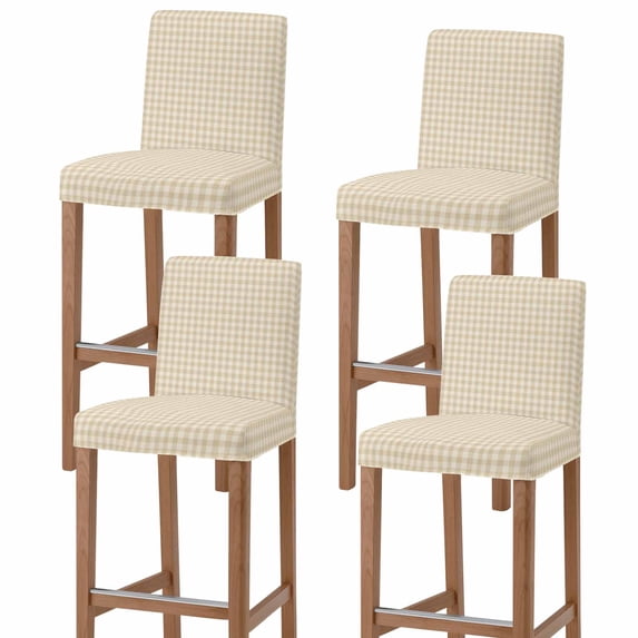 Cream Plaid Bar Stool Covers - Stretch Dining Chair Covers Set of 4, Gingham Checked Minimalist Modern Bar Chair Cover Removable Counter Stool Pub Chairs Slipcovers Protectors for Kitchen/Cafe