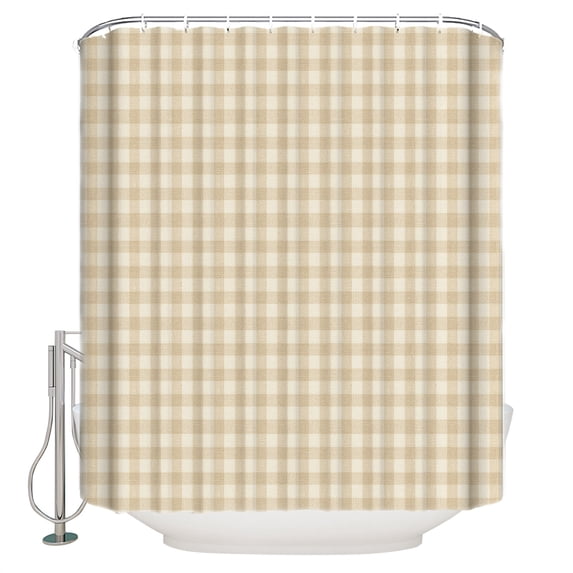 Cream Plaid Bathroom Shower Curtains with 12 Hooks Polyester Waterproof Shower Curtain for Stalls and Bathtubs Gingham Checked Minimalist Modern Decorative Bathroom Privacy Curtain 72x84 Inches